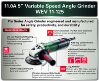 PTM-GC603625420 4.5" / 5" Variable Speed Angle Grinder - 2,800-10,500 RPM - 11.0 Amps - w/ Lock-on, Electronics
